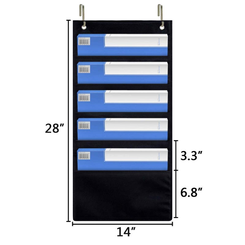 Eamay Hanging Wall Organizer, Over the Door Office Supplies File Document Organizer Holder for Home Bill Filing, Mail Organizer, Wall Mounted File Folders - 5 File Pockets Chart and 2 File Hangers - Image 4